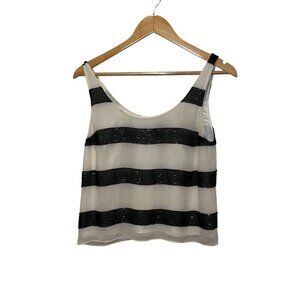 Alice + Olivia White Tank Top With Sequined Stripes Women's Size small